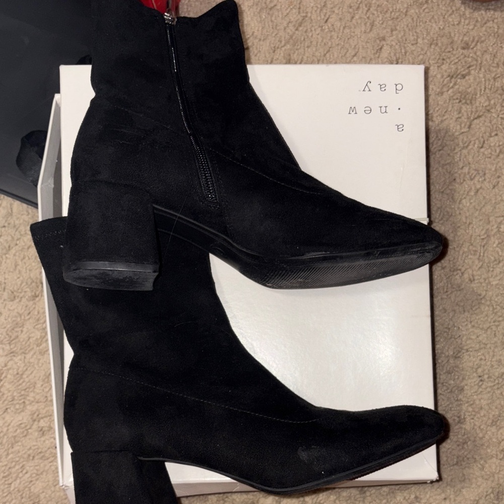 Black Suede Mid-Heel Ankle Boots - Women's